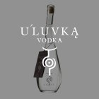 Une élégante bouteille de vodka transparente se dresse sur un fond gris, avec l'inscription "ULUVKA VODKA".