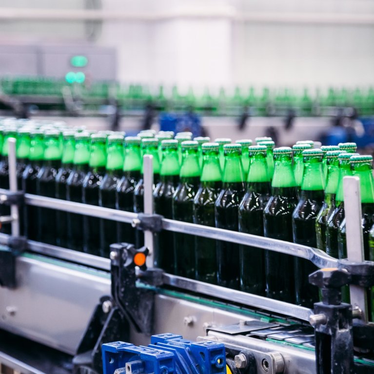 Interior view of a beverage bottling plant