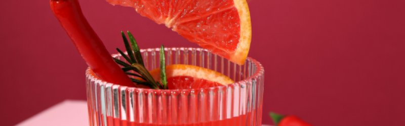 grapefruit sour mit orange und chilli auf rotem hintergrund