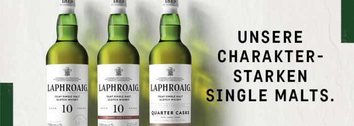 Trois bouteilles de whisky sont placées côte à côte sur un fond clair, accompagnées d'une description textuelle du produit.