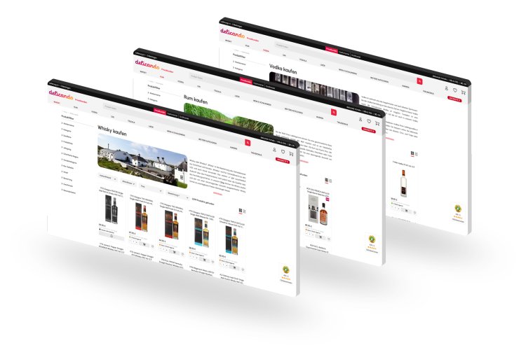 three web pages placed one behind the other on a white background