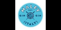 Blaues Siegel mit Malfy Gin-Logo, gekreuzten Paddeln und italienischem Emblem in der Mitte.