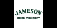 Logo met groene tekst "Jameson Irish Whiskey" op een witte achtergrond.