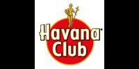 Logo mit goldener Figur hält Stab, über rotem Kreis mit Schrift "Havana Club".