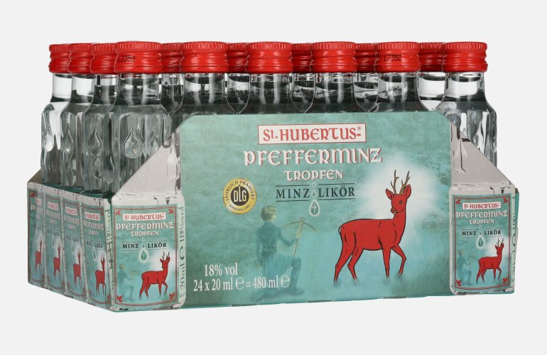 St. Hubertus PFEFFERMINZ Tropfen Minz-Likör 18% Vol. 24x0,02l