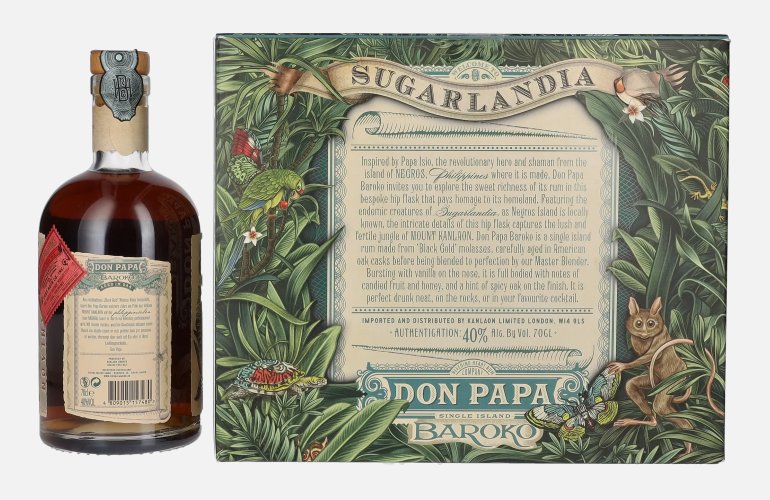 Don Papa BAROKO 40% Vol. 0,7l in Geschenkbox mit Hip Flask