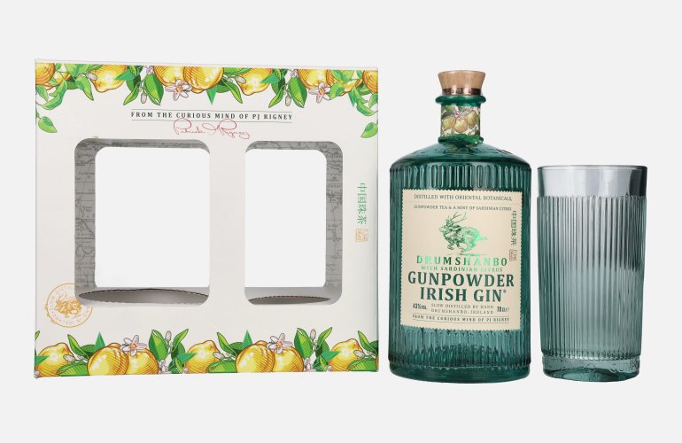 Drumshanbo Gunpowder Irish Gin with Sardinian Citrus 43% Vol. 0,7l in geschenkverpakking met Glas