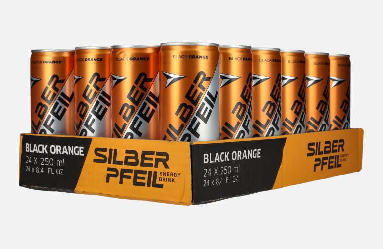 SILBERPFEIL Energy Drink BLACK ORANGE 24x0,25l Dosen Pfand