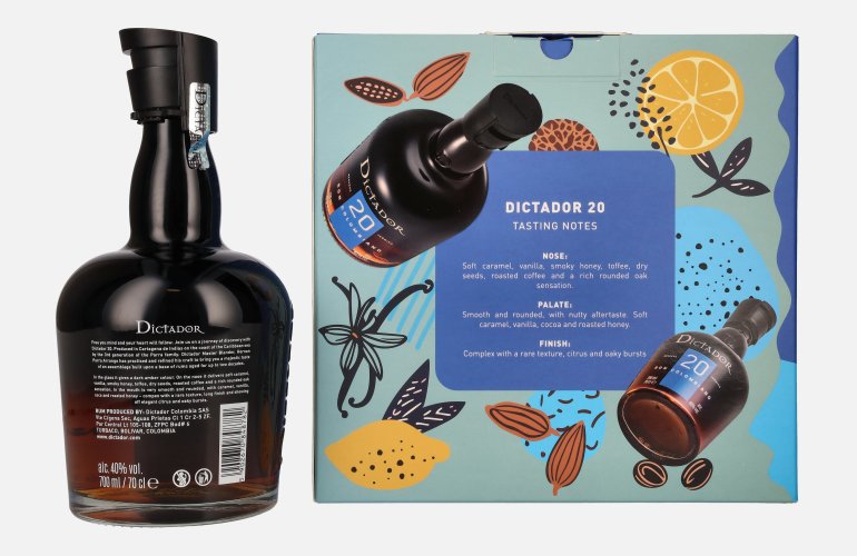 Dictador 20 Years Old ICON RESERVE Colombian Rum 40% Vol. 0,7l in Giftbox with 2 glasses