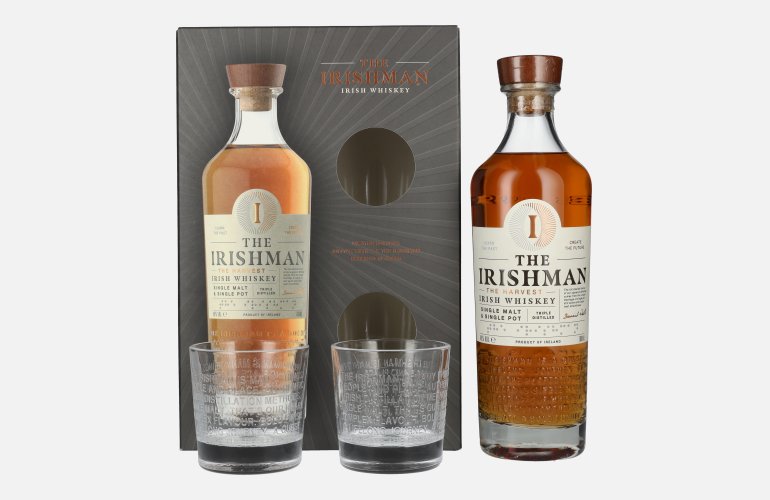 The Irishman THE HARVEST Single Malt Irish Whiskey 40% Vol. 0,7l in geschenkverpakking met 2 Bril