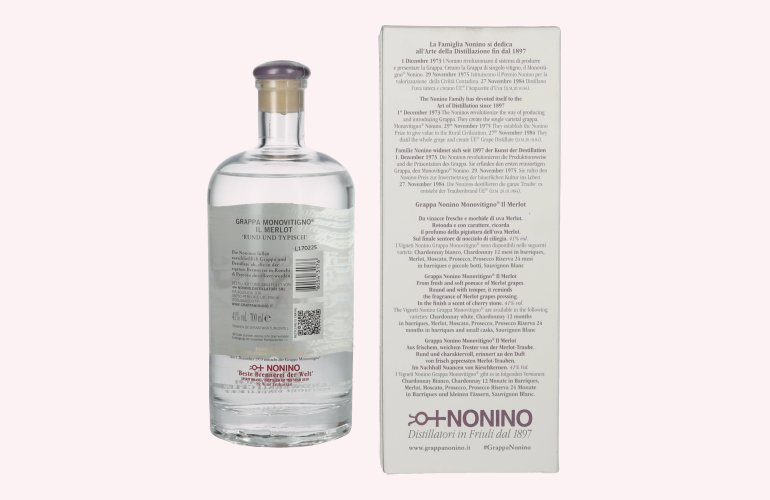 Nonino Grappa Monovitigno il Merlot 41% Vol. 0,7l in geschenkverpakking