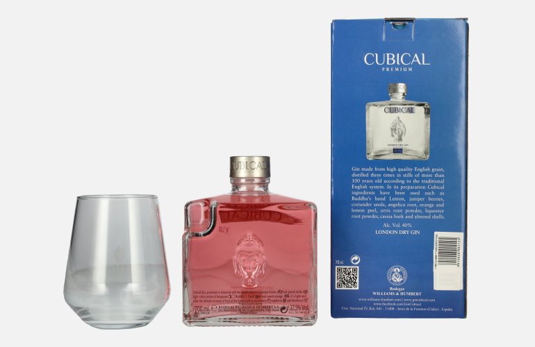Cubical KISS Special Distilled Gin 37,5% Vol. 0,7l en boîte cadeau avec Verre