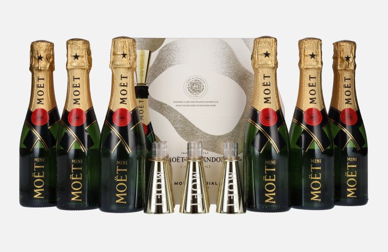 Moët & Chandon Champagne AT HOME PACK 12% Vol. 6x0,2l en boîte cadeau avec Bottle Sippers