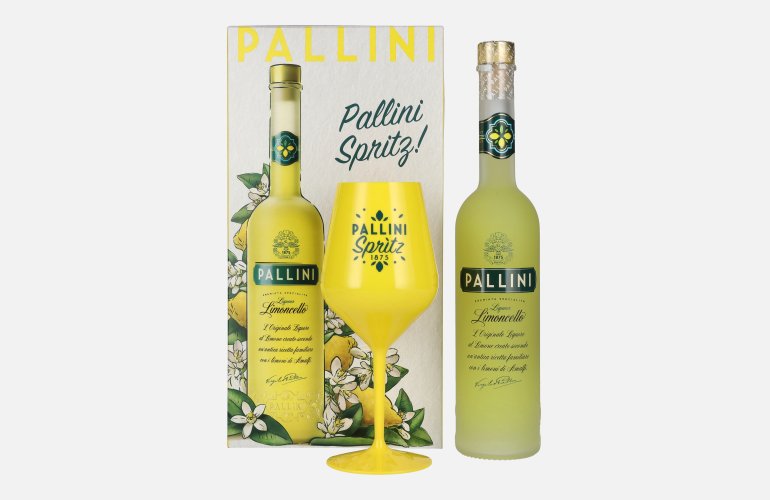Pallini Limoncello Liqueur 26% Vol. 0,5l in geschenkverpakking met Kunststoff-Glas