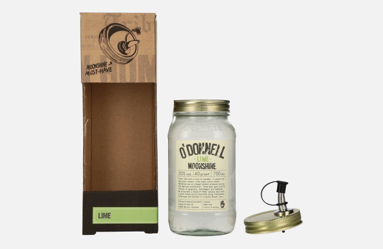 O'Donnell Moonshine LIME Likör 20% Vol. 0,7l en boîte cadeau avec Bec verseur