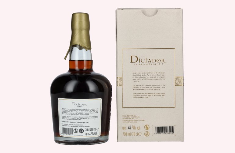 Dictador JERARQUÍA 39 Years Old FINO Rum 1981 42% Vol. 0,7l in Giftbox