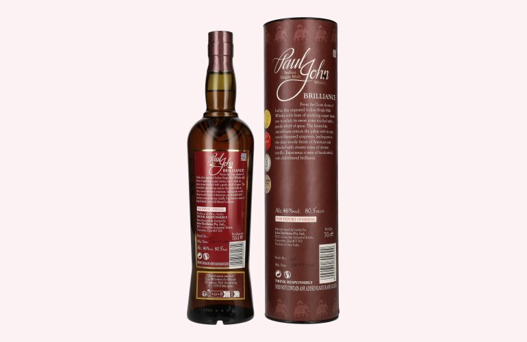 Paul John BRILLIANCE Indian Single Malt Whisky 46% Vol. 0,7l in geschenkverpakking