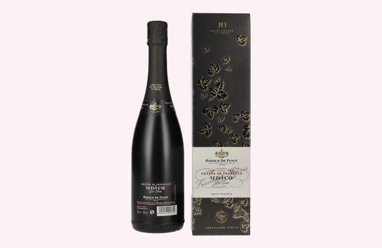Andrea Da Ponte Grappa da Prosecco Unica Da Ponte 10 Anni 40% Vol. 0,7l en boîte cadeau