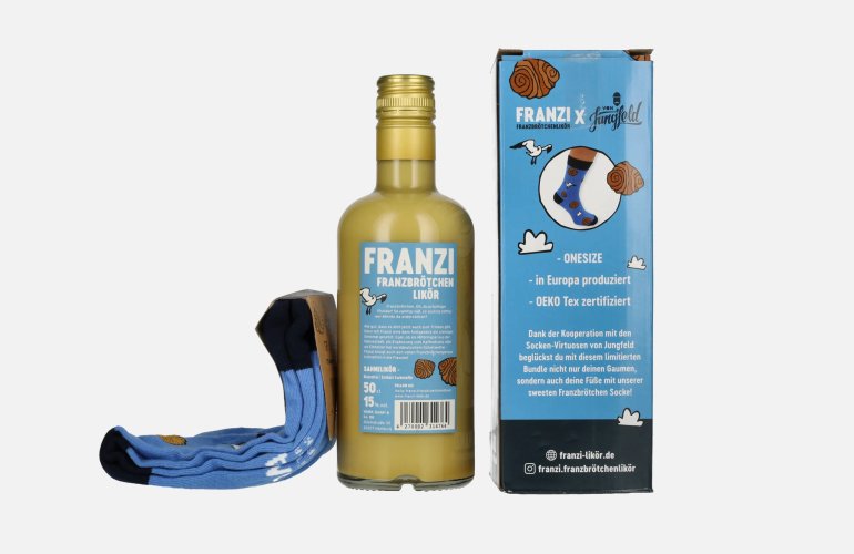 Franzi Franzbrötchen Likör 15% Vol. 0,5l in Giftbox with Socken