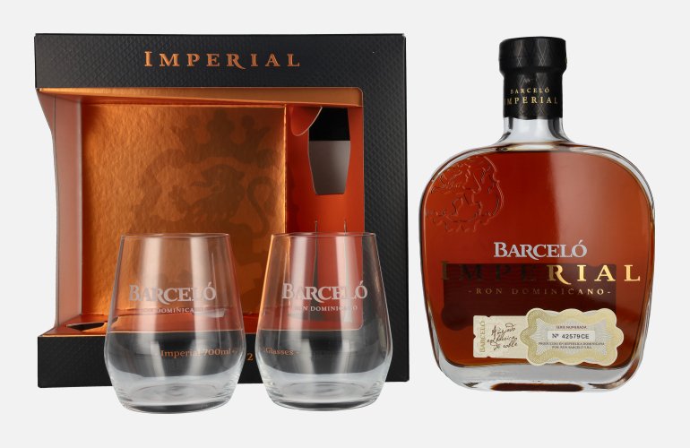Barceló Imperial Ron Dominicano 38% Vol. 0,7l in Geschenkbox mit 2 Gläsern