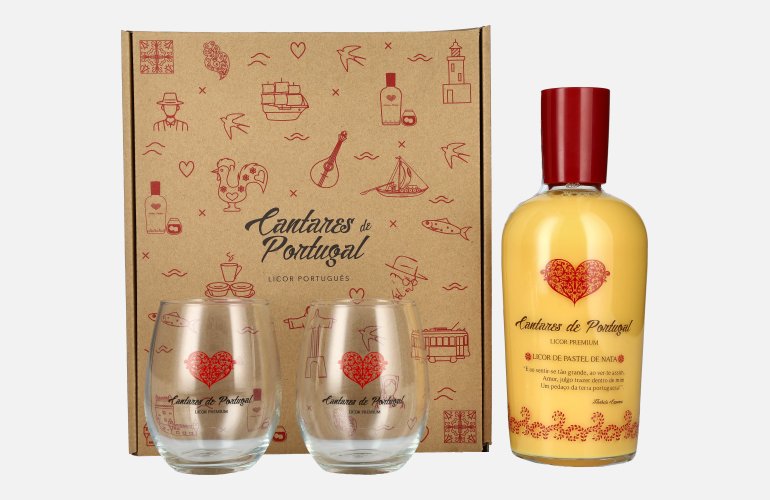 Cantares de Portugal Licor de Pastel de Nata 15% Vol. 0,7l in Giftbox with 2 glasses