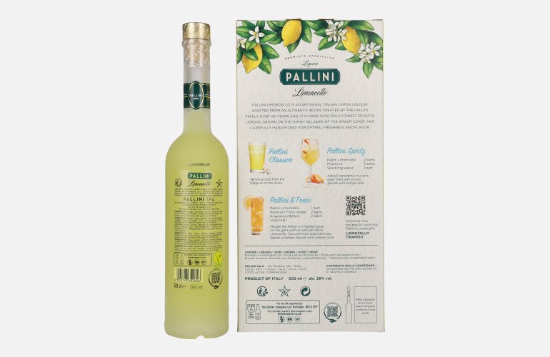 Pallini Limoncello Liqueur 26% Vol. 0,5l in geschenkverpakking met Keramik-Becher