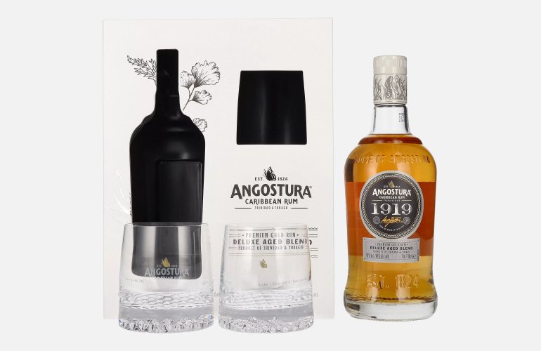 Angostura 1919 Premium Gold Rum Deluxe Aged Blend 40% Vol. 0,7l in geschenkverpakking met 2 Bril