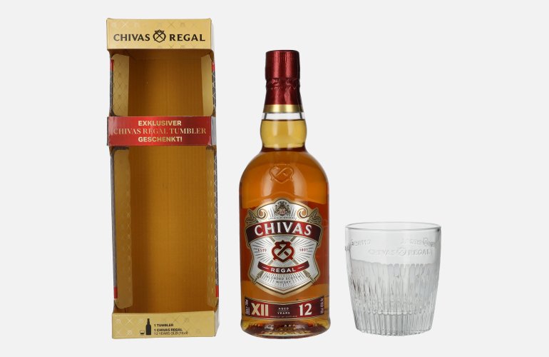 Chivas Regal 12 Years Old Blended Scotch Whisky 40% Vol. 0,7l mit Tumbler Glas
