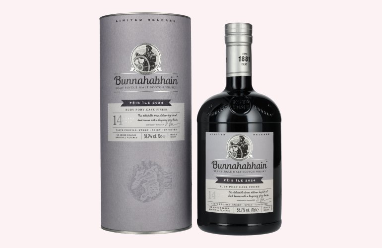 Bunnahabhain 14 Years Old RUBY PORT CASK Matured Limited Release Fèis Ìle 2024 58,7% Vol. 0,7l in geschenkverpakking