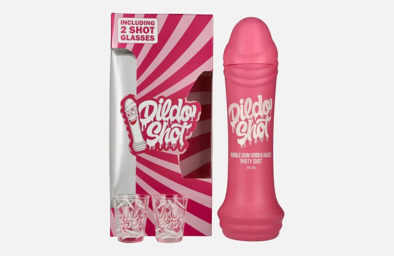 Dildo Shot Bubblegum Vodka Based 10% Vol. 0,7l in Geschenkbox mit 2 Gläsern