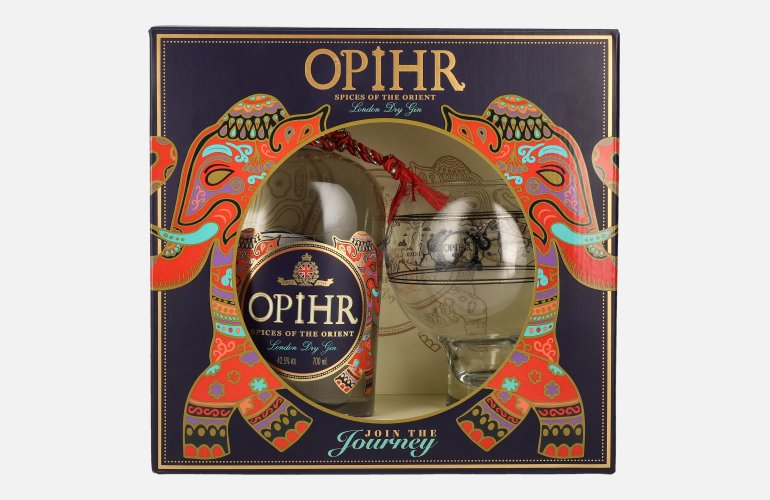Opihr ORIENTAL SPICED London Dry Gin 42,5% Vol. 0,7l in geschenkverpakking met Globe-Glas