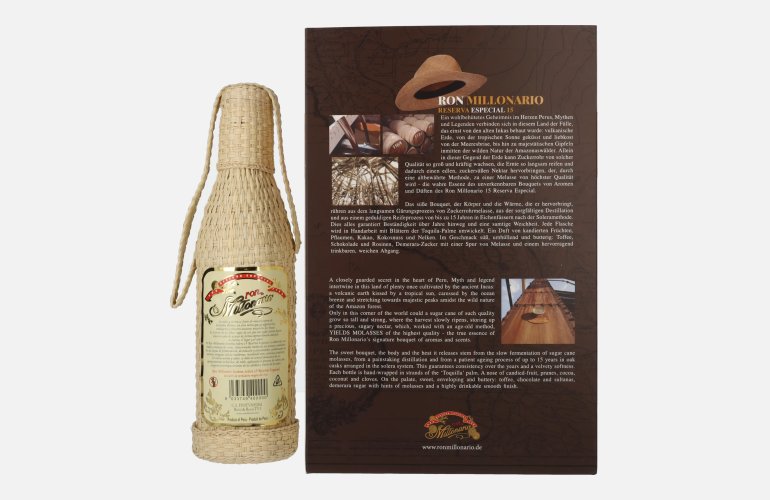 Ron Millonario 15 Solera Reserva Especial 40% Vol. 0,7l in geschenkverpakking met 2 Bril