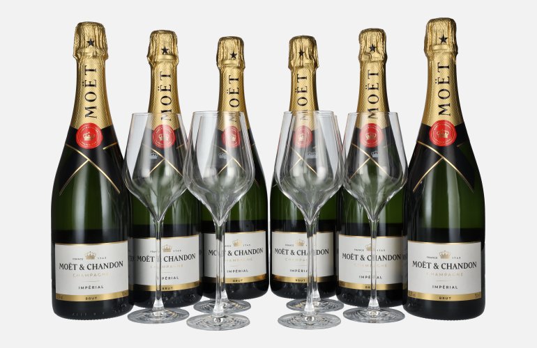 Moët & Chandon Champagne IMPÉRIAL Brut 12,5% Vol. 6x0,75l in Geschenkbox mit 6 Gläsern