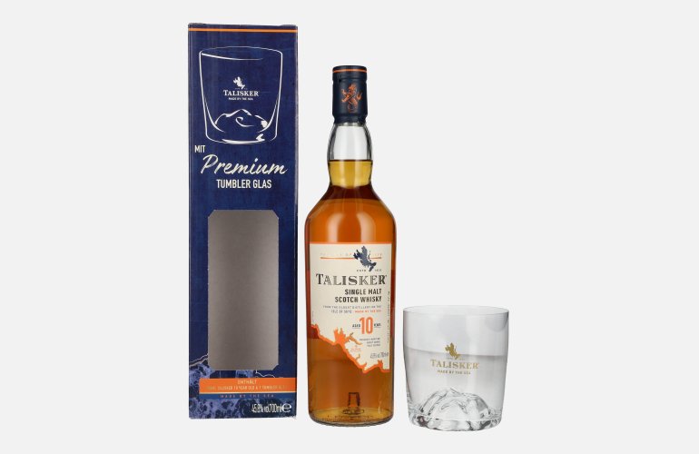 Talisker 10 Years Old Single Malt Scotch Whisky 45,8% Vol. 0,7l in geschenkverpakking met Tumbler Glas