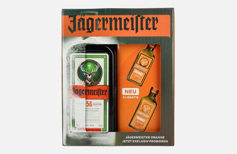 Jägermeister On Pack 34,9% Vol. 0,7l with 2 Jägermeister Orange 0,02l