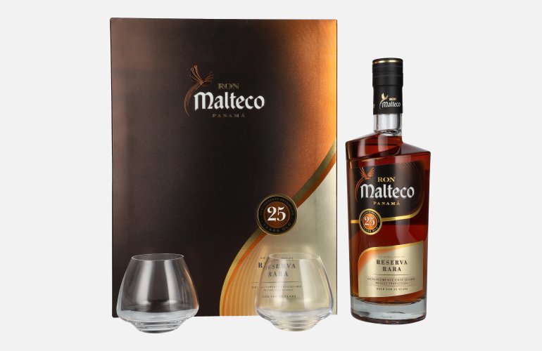 Ron Malteco 25 Years Old Reserva Rara 40% Vol. 0,7l en boîte cadeau avec 2 Verres