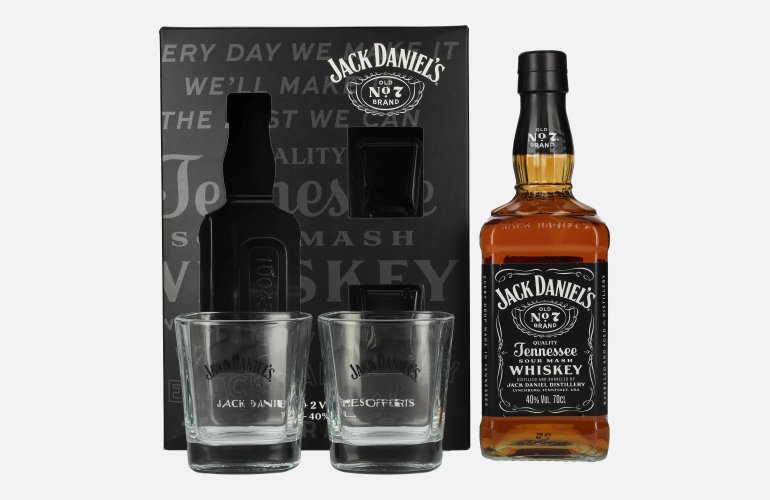 Jack Daniel's Tennessee Whiskey 40% Vol. 0,7l en boîte cadeau avec 2 Rocks Verres