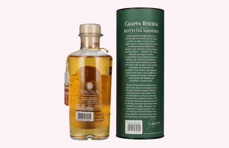 Sibona GRAPPA RISERVA Botti Da MADEIRA 40% Vol. 0,5l in geschenkverpakking