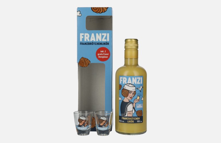 Franzi Franzbrötchen Likör 15% Vol. 0,5l in Geschenkbox mit 2 Shotgläser