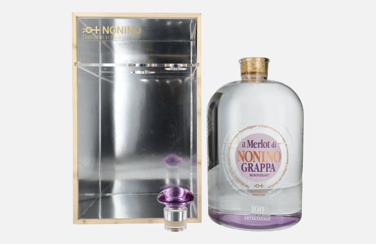 Nonino Grappa Monovitigno il Merlot 41% Vol. 6,3l in Holzkiste with Dosierpumpe