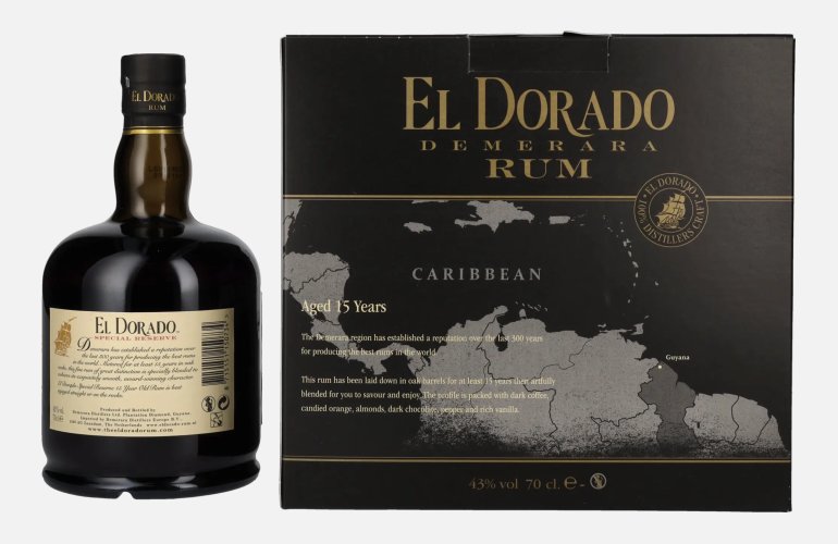 El Dorado 15 Years Old Finest Demerara Rum SPECIAL RESERVE 43% Vol. 0,7l in geschenkverpakking met 2 Bril