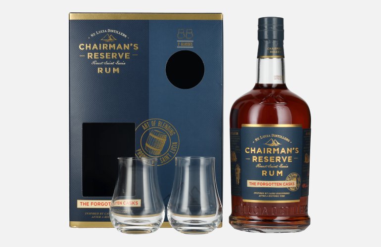 Chairman's Reserve THE FORGOTTEN CASKS Finest St. Lucia Rum 40% Vol. 0,7l in Geschenkbox mit 2 Gläsern
