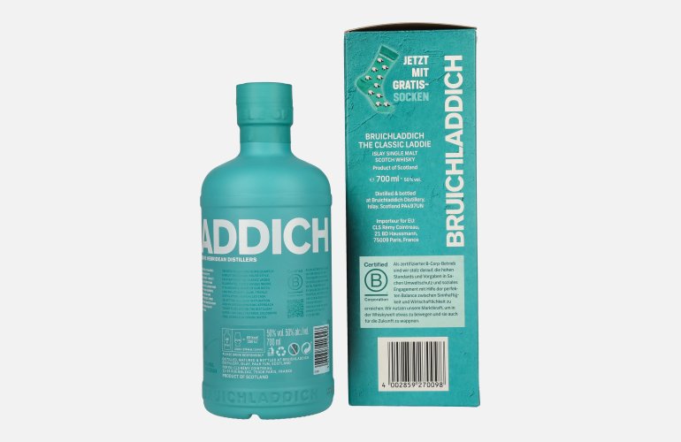 Bruichladdich THE CLASSIC LADDIE Scottish Barley Unpeated Islay Single Malt 50% Vol. 0,7l in Geschenkbox mit Socken