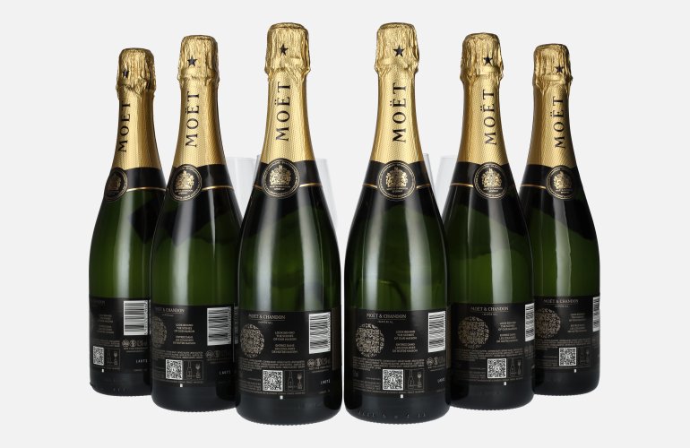 Moët & Chandon Champagne IMPÉRIAL Brut 12,5% Vol. 6x0,75l in geschenkverpakking met 6 Bril
