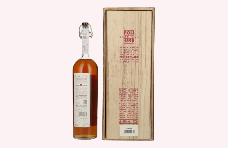 Poli Grappa Barrique 1898 Solera di Famiglia 55% Vol. 0,7l in Holzkiste