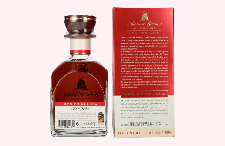 Admiral Rodney HMS PRINCESSA Fine & Mature Saint Lucia Rum 40% Vol. 0,7l en boîte cadeau