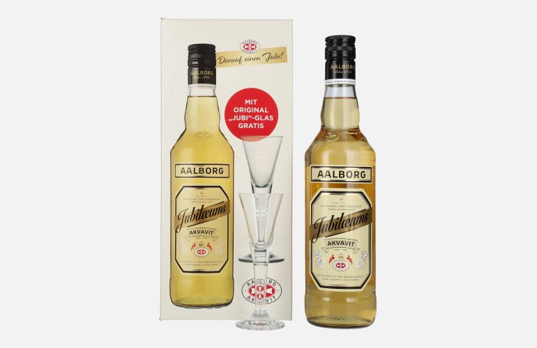 Aalborg Jubiläums Akvavit 40% Vol. 0,7l in Geschenkbox mit Glas