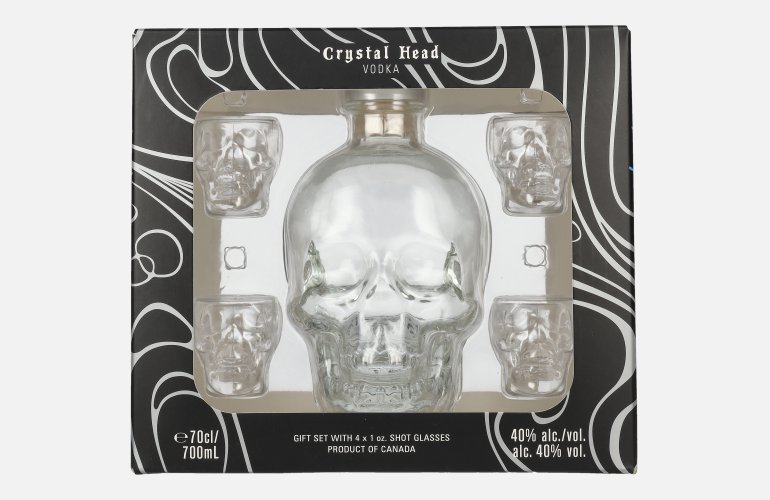 Crystal Head Vodka 40% Vol. 0,7l in Giftbox with 4 Shotgläsern