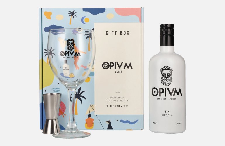 OPIVM Imperial Spirits Dry Gin 40% Vol. 0,7l en boîte cadeau avec Verre & Messbecher