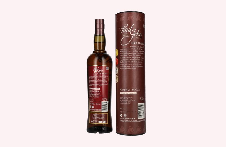 Paul John BRILLIANCE Indian Single Malt Whisky 46% Vol. 0,7l in Geschenkbox